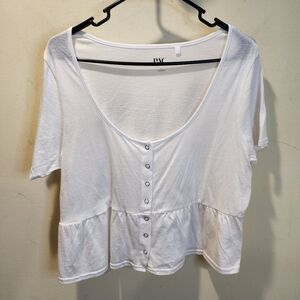 PAC Cares White Scoop Neck Buttoned Top Size L